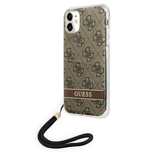 Guess dėklas iPhone 11/XR su dirželiu – rudas -- iPhone 11