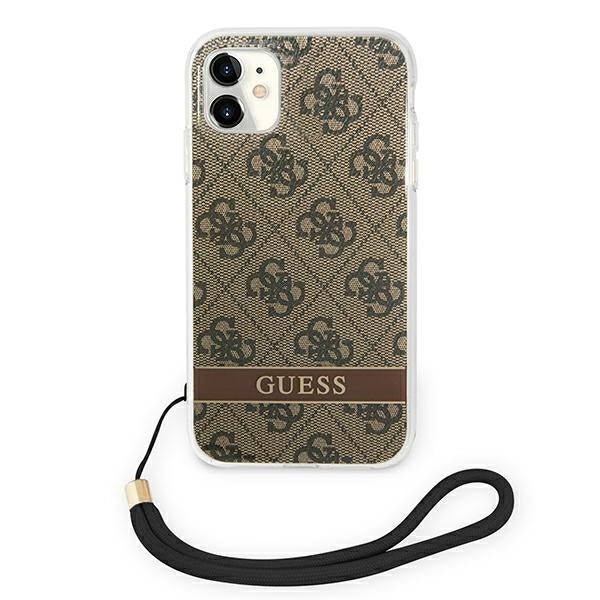 Guess dėklas iPhone 11/XR su dirželiu – rudas -- iPhone 11