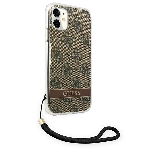 Guess dėklas iPhone 11/XR su dirželiu – rudas -- iPhone 11
