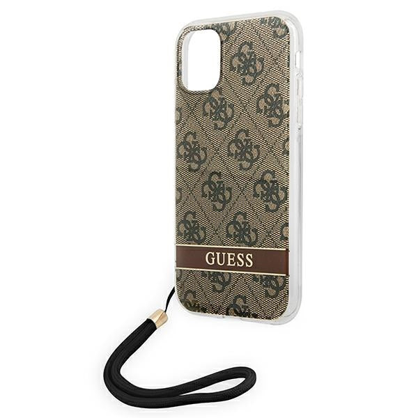Guess dėklas iPhone 11/XR su dirželiu – rudas -- iPhone 11