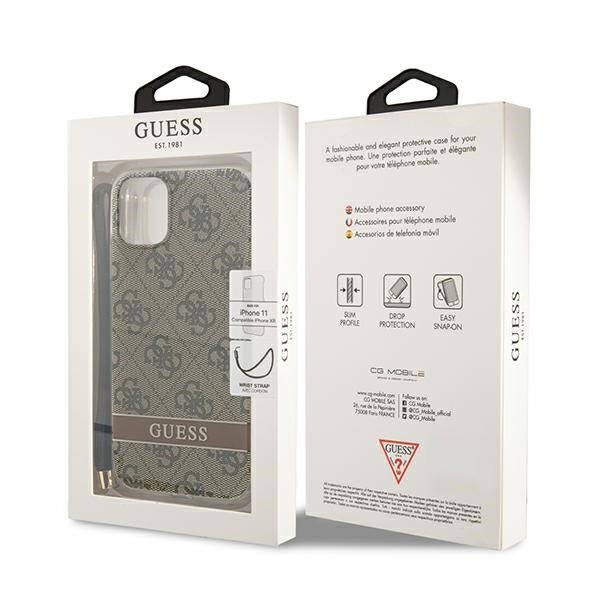 Guess dėklas iPhone 11/XR su dirželiu – rudas -- iPhone 11