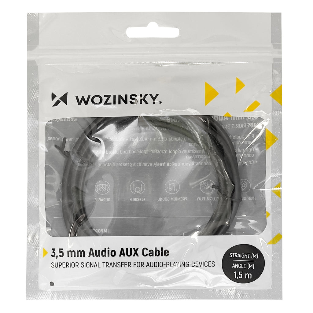 Wozinsky AUX kabelis kampinis (vyras-vyras) mini lizdo kabelis 1,5 m juodas