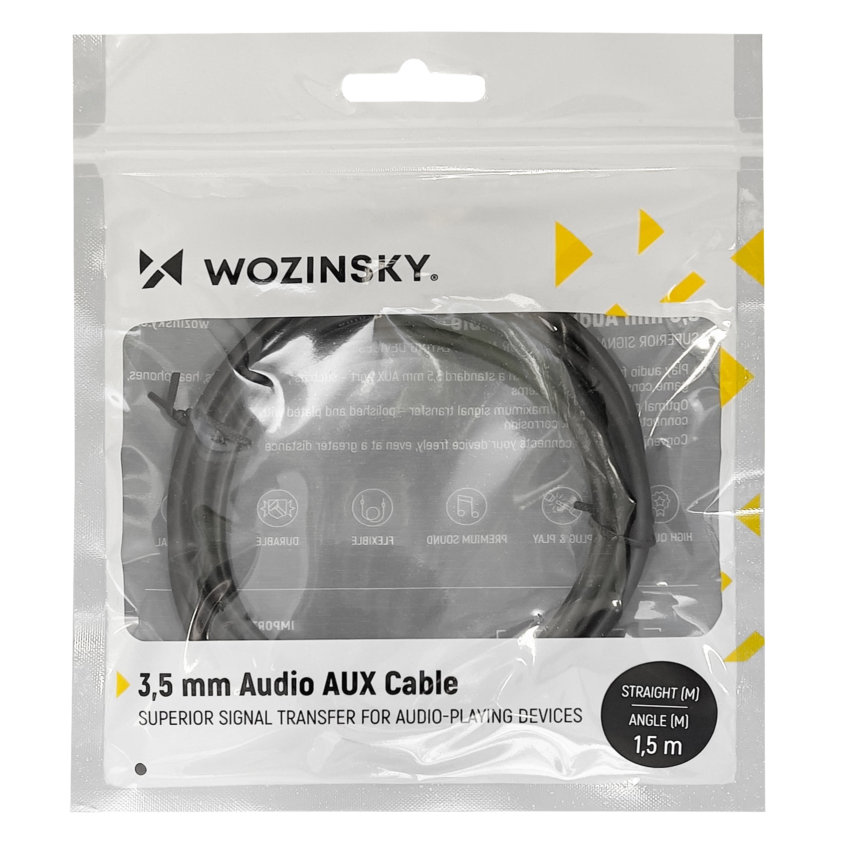 Wozinsky AUX kabelis kampinis (vyras-vyras) mini lizdo kabelis 1,5 m juodas