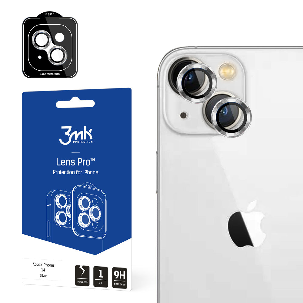 Kameros stiklas skirtas iPhone 14 9H 3mk Lens Protection Pro serijos objektyvui - sidabrinis