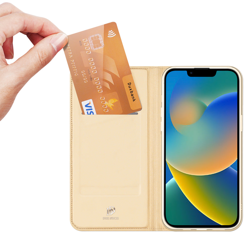 Dux Ducis Skin Pro atverčiamas dėklas iPhone 14 Plus – auksinis -- iPhone 14 Plus