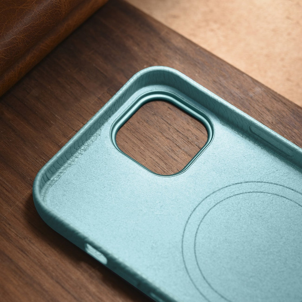 iCarer Litchi odinis MagSafe dėklas iPhone 14 – žalias