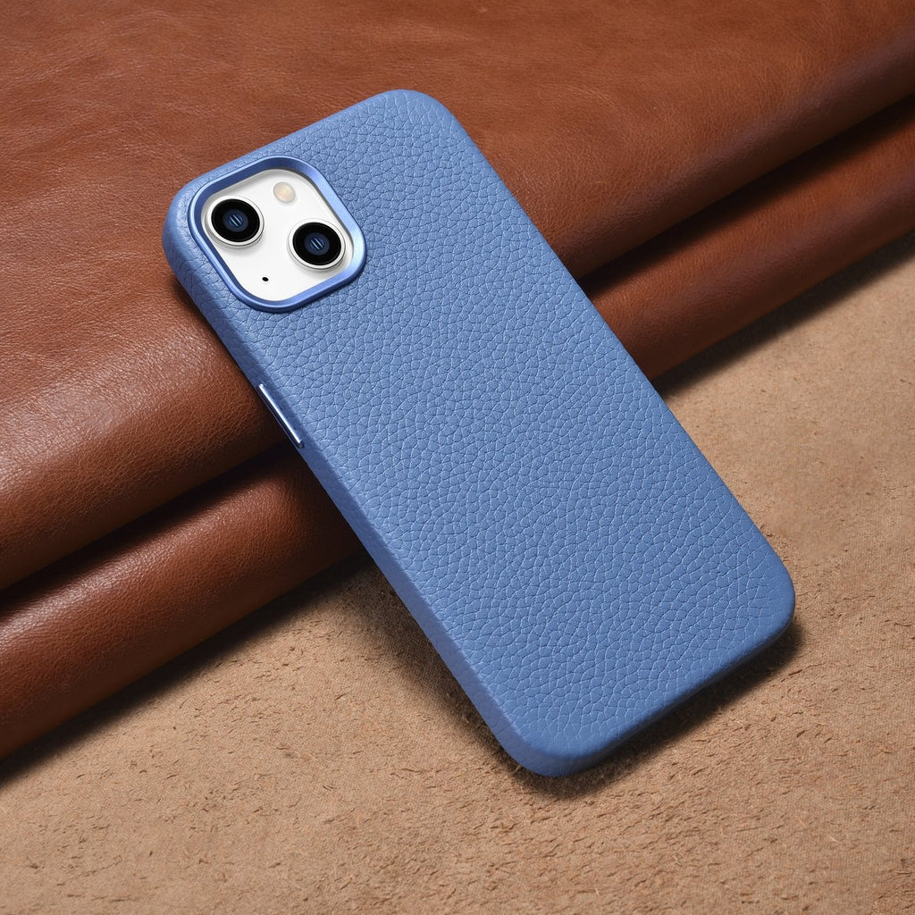 iCarer Litchi Premium Leather MagSafe dėklas iPhone 14 Plus – šviesiai mėlynas