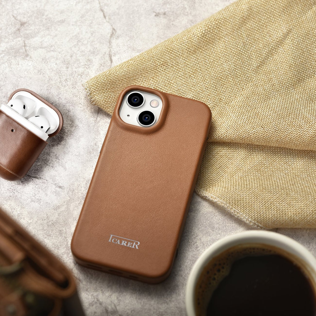 iCarer odinis MagSafe dėklas iPhone 14 Plus – rudas