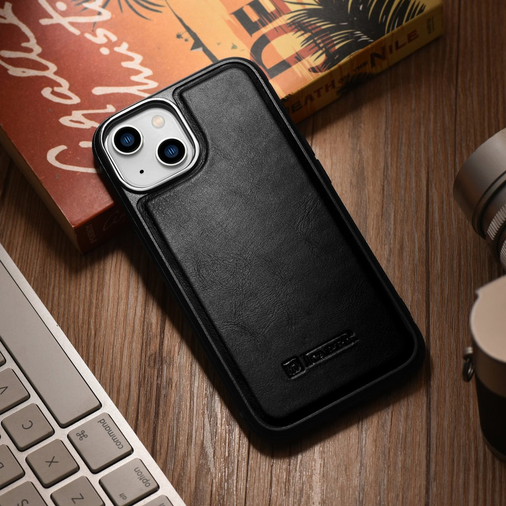 iCarer natūralios odos dėklas iPhone 14 Plus – juodas