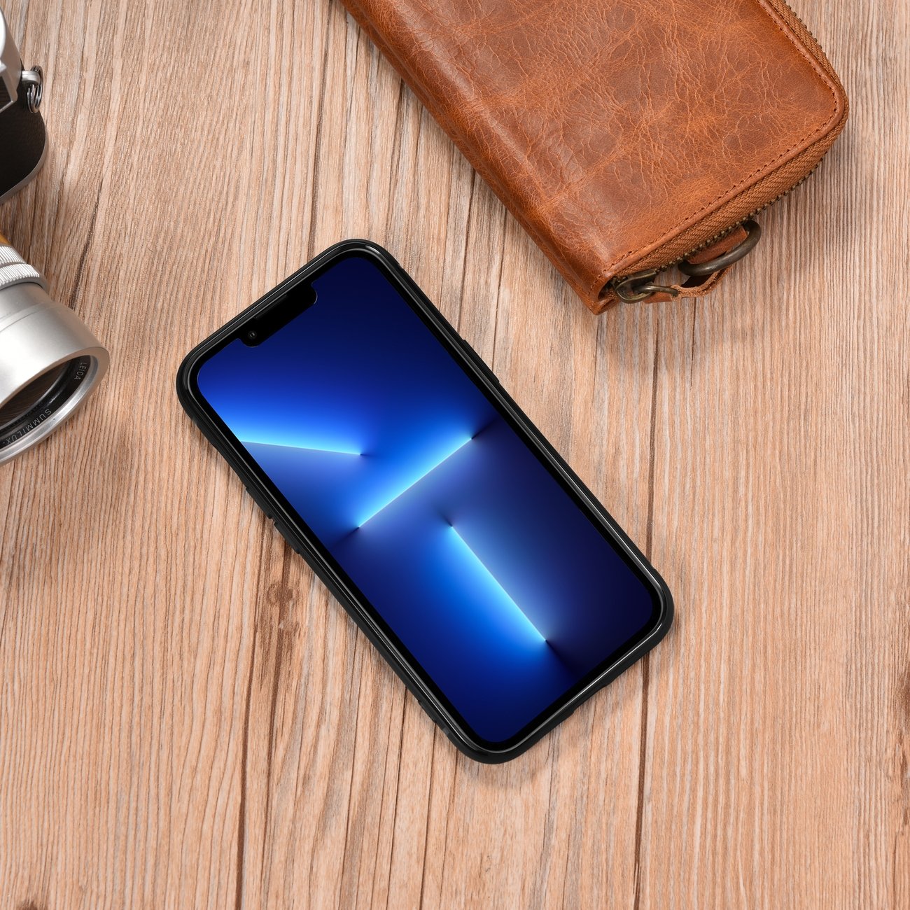 iCarer natūralios odos dėklas iPhone 14 Plus – juodas