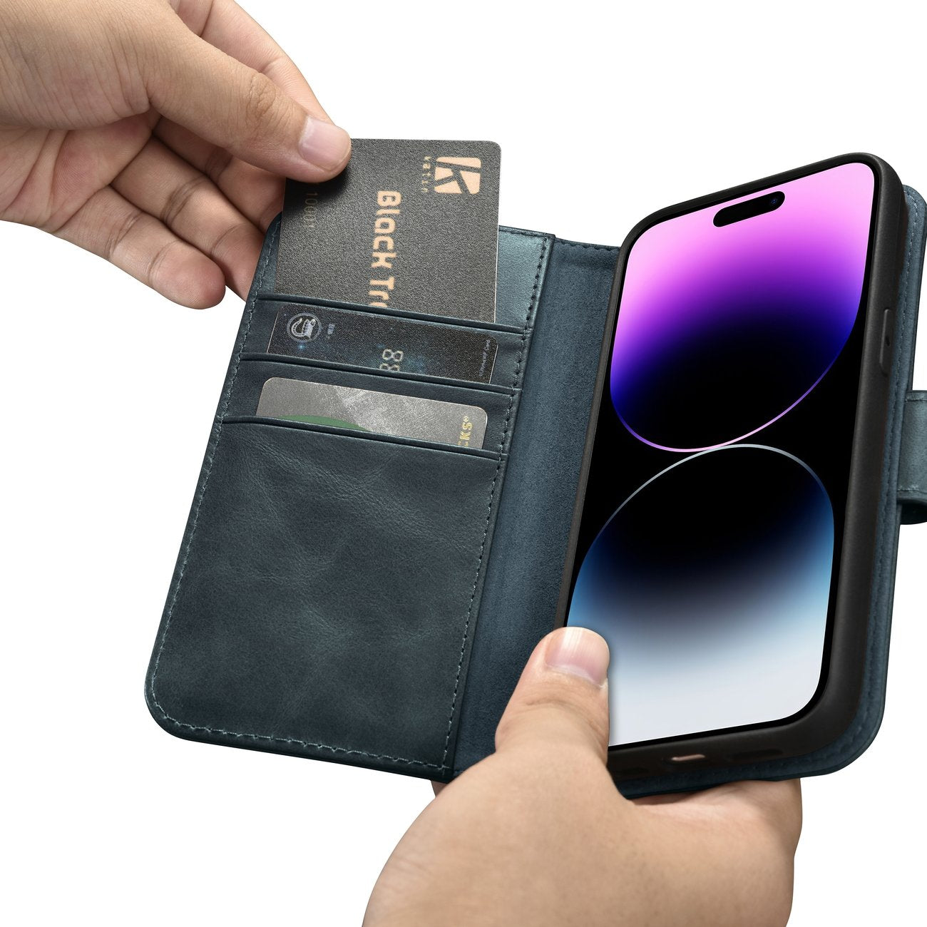 iCarer odinis dėklas iPhone 14 Pro su RFID – mėlynas