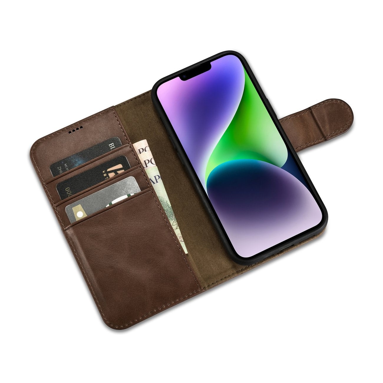 iCarer odinis Anti‑RFID dėklas iPhone 14 Plus – rudas