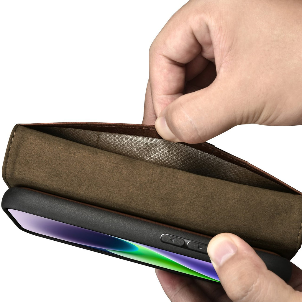 iCarer odinis Anti‑RFID dėklas iPhone 14 Plus – rudas