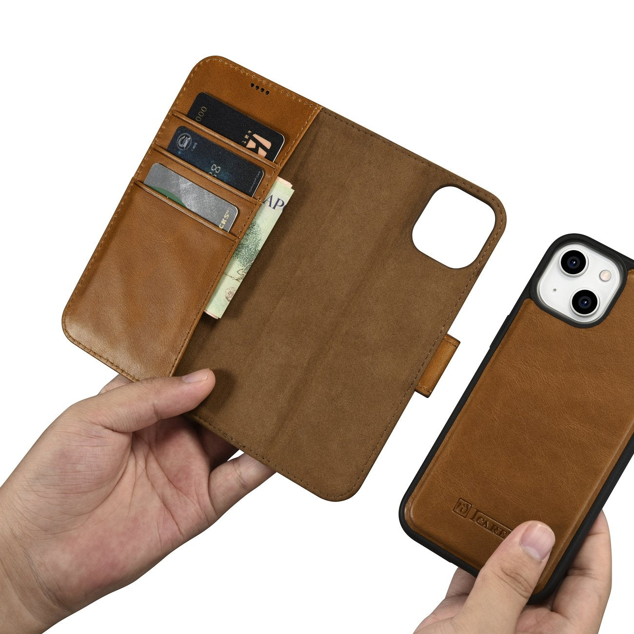 iCarer odinis 2in1 dėklas iPhone 14 Plus – rudas, RFID