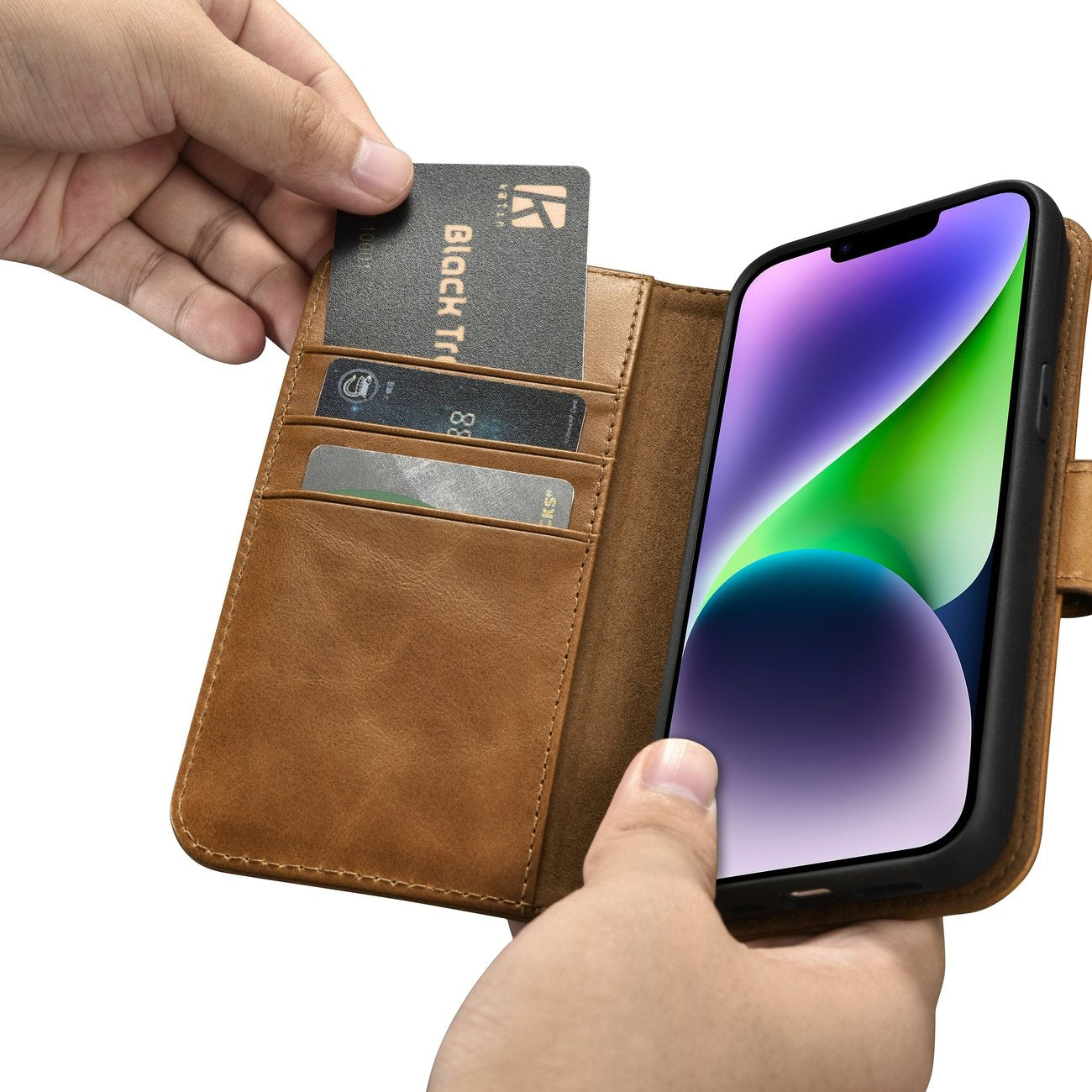 iCarer odinis 2in1 dėklas iPhone 14 Plus – rudas, RFID