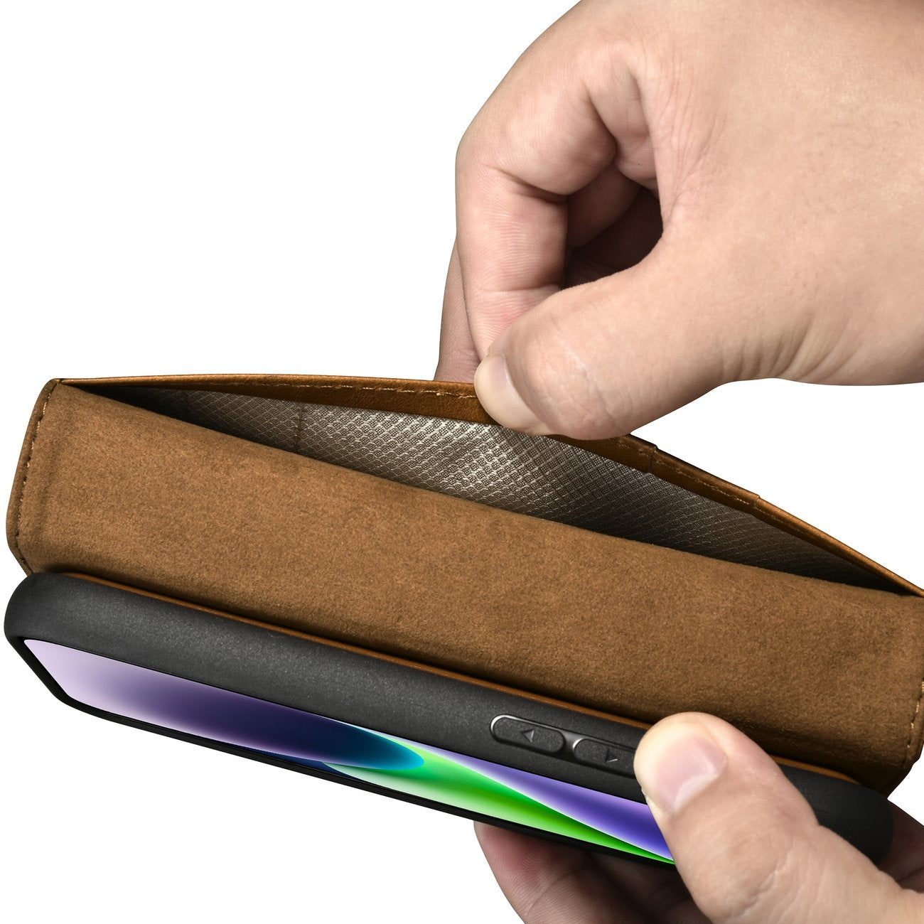 iCarer odinis 2in1 dėklas iPhone 14 Plus – rudas, RFID