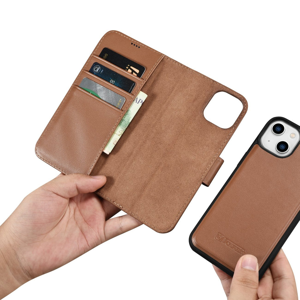 iCarer odinis 2in1 dėklas iPhone 14 su RFID – rudas