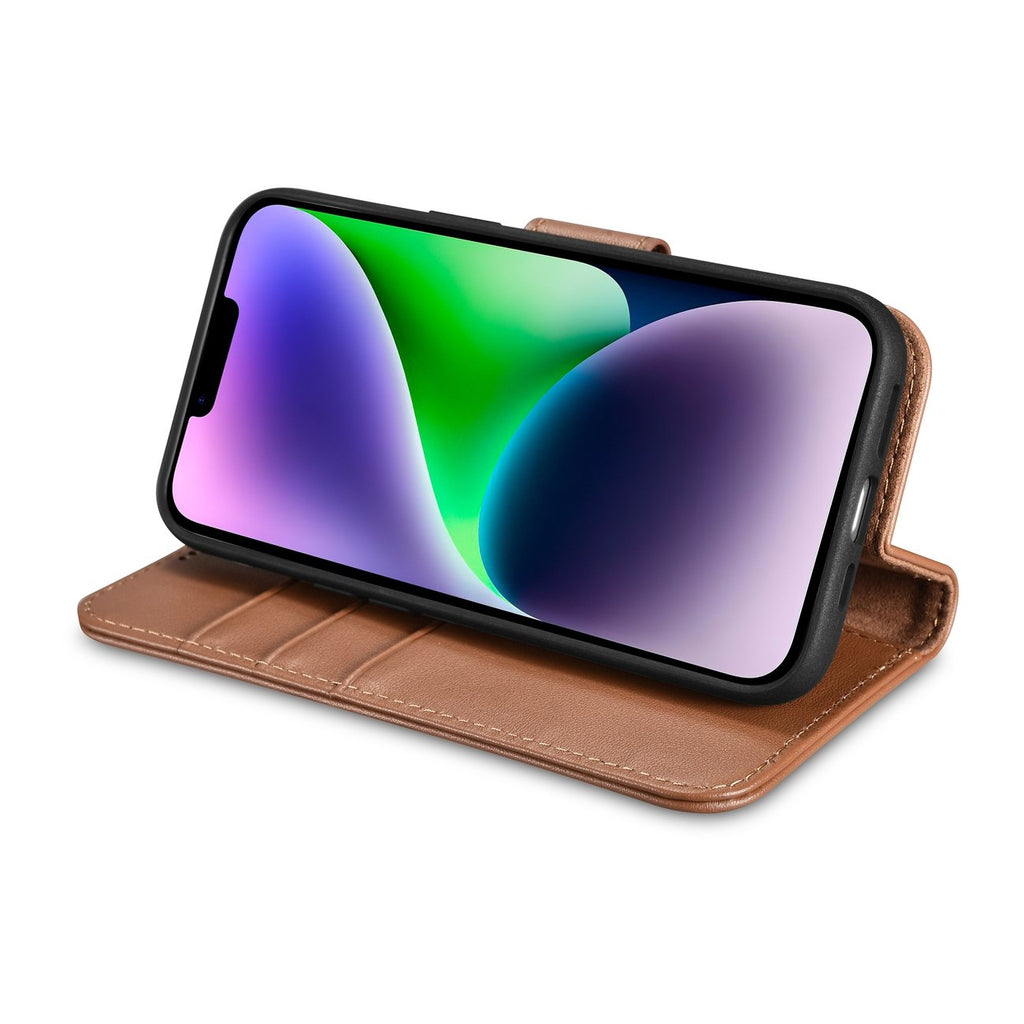 iCarer odinis 2in1 dėklas iPhone 14 su RFID – rudas