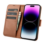 iCarer 2in1 odinis dėklas-piniginė iPhone 14 Pro – rudas