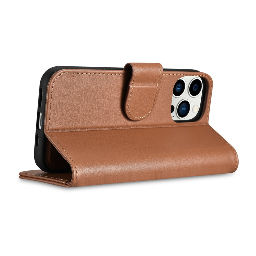 iCarer 2in1 odinis dėklas-piniginė iPhone 14 Pro – rudas