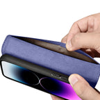 iCarer odinis piniginės tipo dėklas iPhone 14 Pro – violetinis