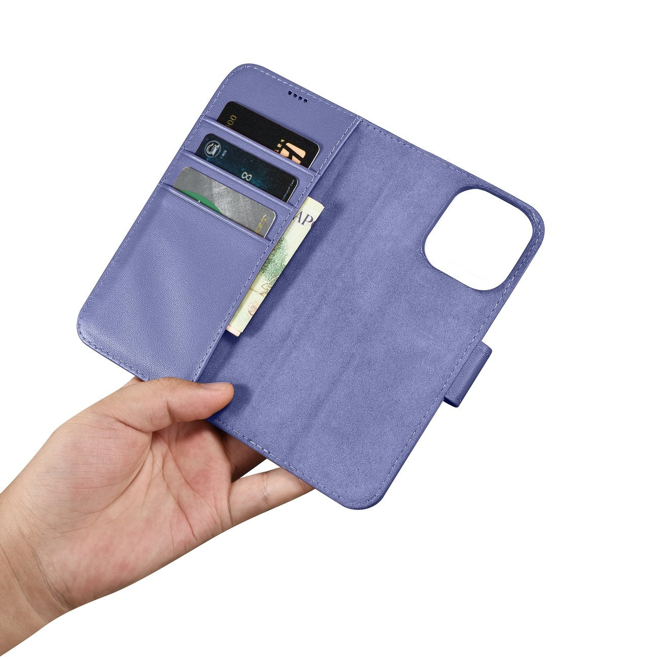 iCarer odinis piniginės tipo dėklas iPhone 14 Pro – violetinis