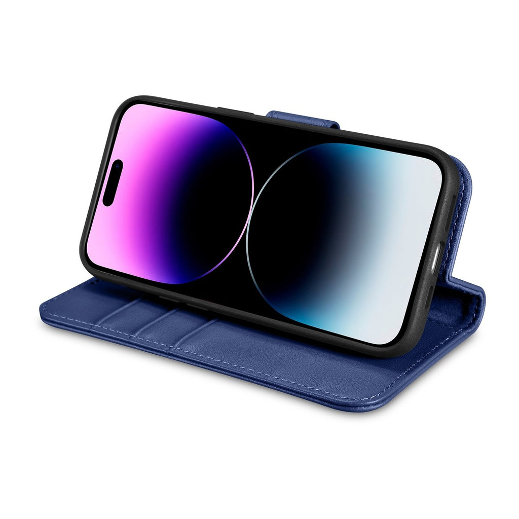 iCarer odinis dėklas-piniginė iPhone 14 Pro – mėlynas
