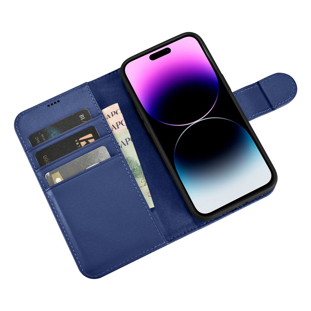 iCarer odinis dėklas-piniginė iPhone 14 Pro – mėlynas