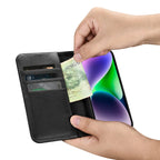 iCarer 2in1 odinis dėklas-piniginė iPhone 14 Plus su Anti-RFID – juodas