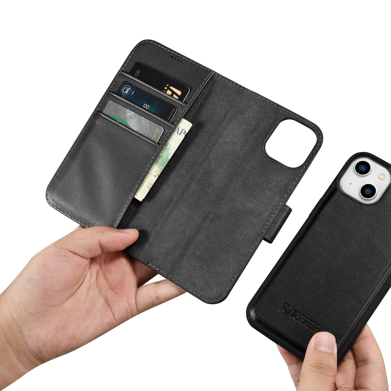 iCarer 2in1 odinis dėklas-piniginė iPhone 14 Plus su Anti-RFID – juodas
