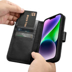 iCarer 2in1 odinis dėklas-piniginė iPhone 14 Plus su Anti-RFID – juodas