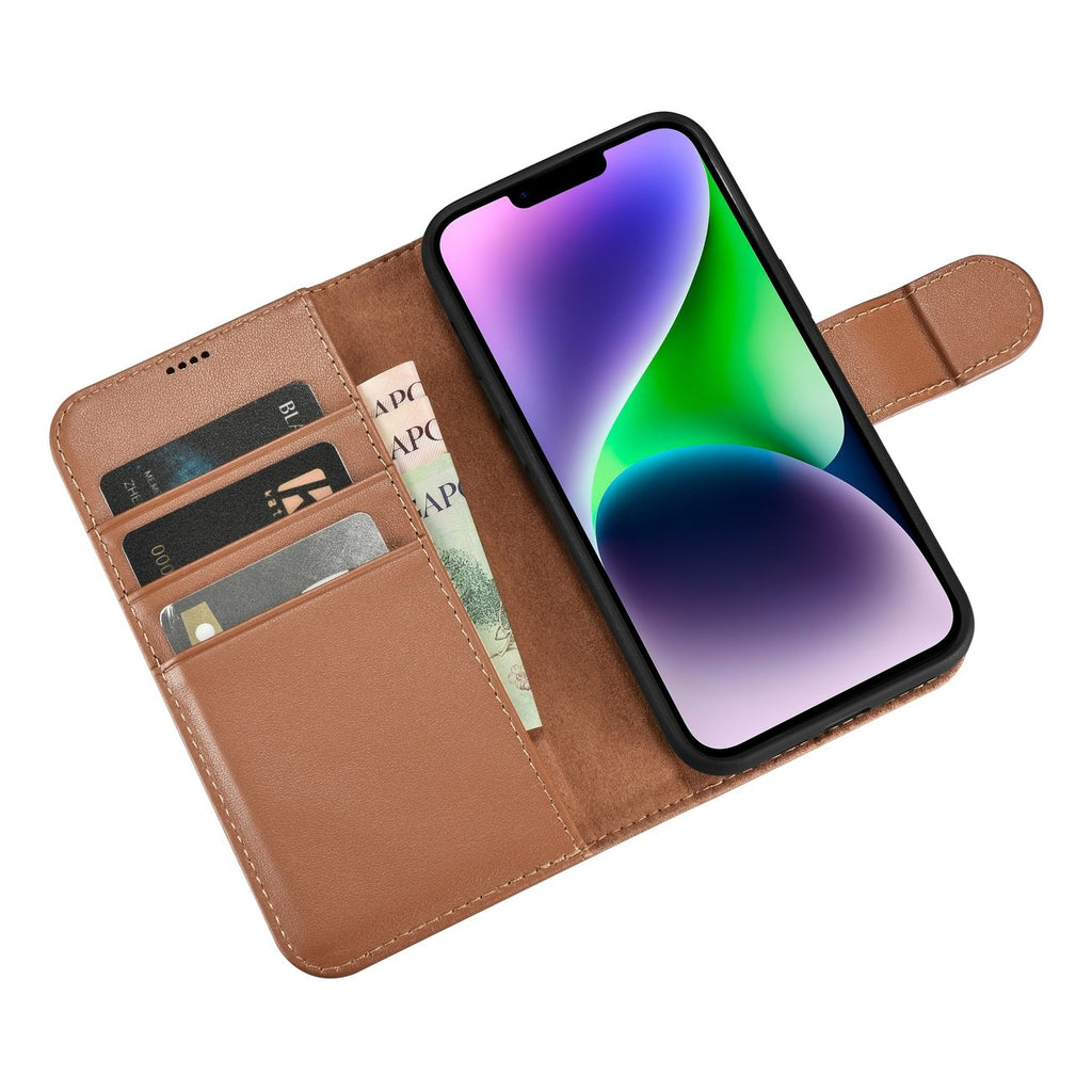 iCarer odinis Anti‑RFID dėklas iPhone 14 Plus – rudas