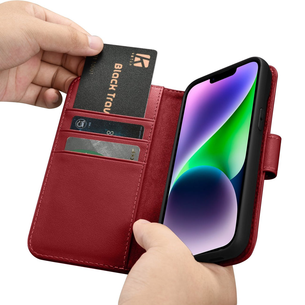 iCarer odinis Anti-RFID dėklas iPhone 14 Plus – raudonas
