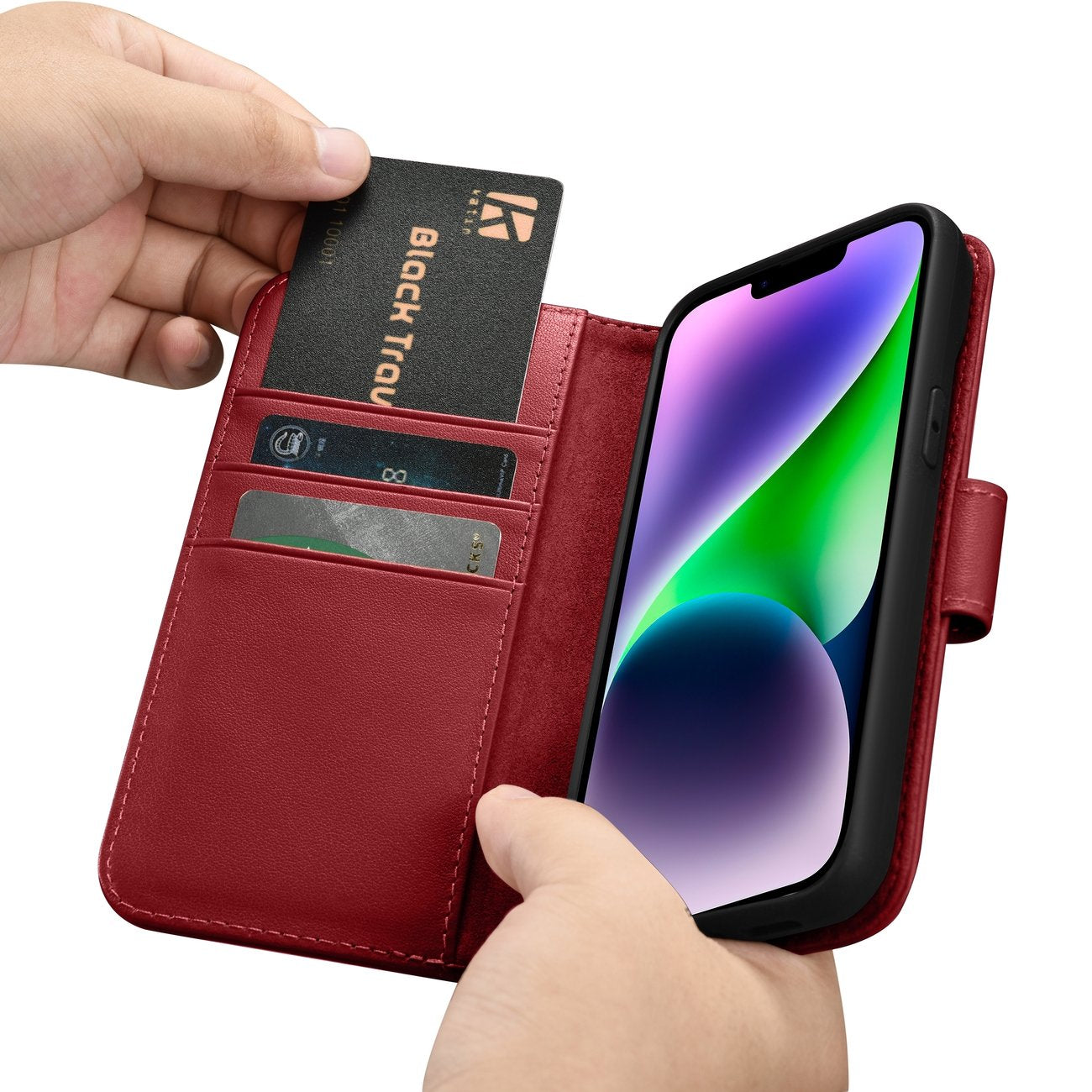 iCarer odinis Anti-RFID dėklas iPhone 14 Plus – raudonas