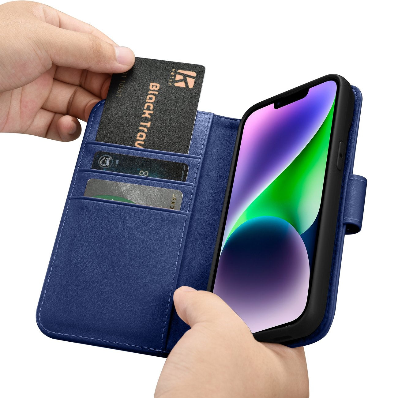 iCarer odinis Anti-RFID dėklas iPhone 14 Plus – mėlynas