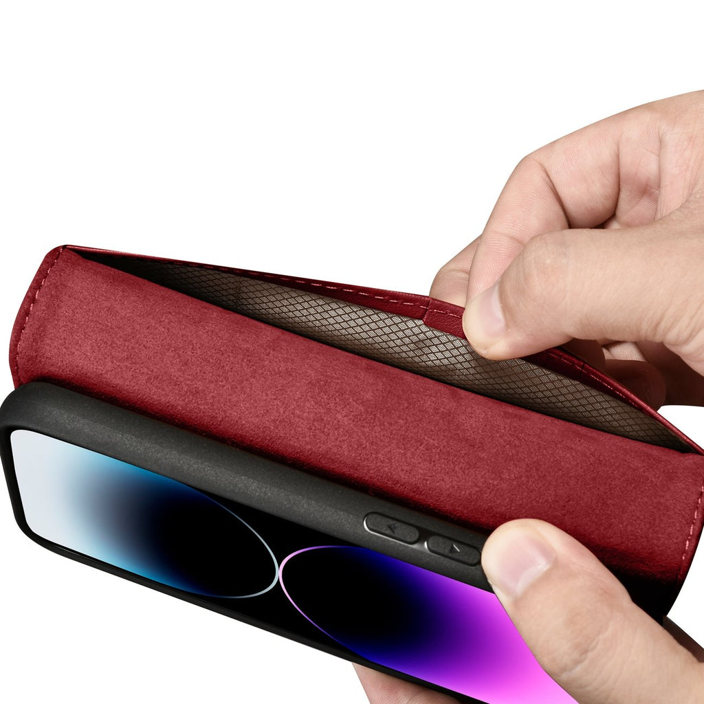 iCarer odinis 2in1 RFID dėklas iPhone 14 Pro Max – raudonas