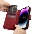 iCarer odinis 2in1 RFID dėklas iPhone 14 Pro Max – raudonas