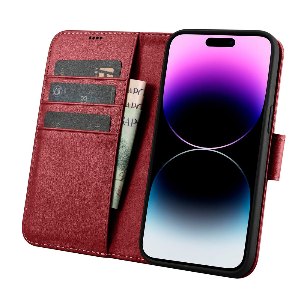 iCarer odinis 2in1 RFID dėklas iPhone 14 Pro Max – raudonas