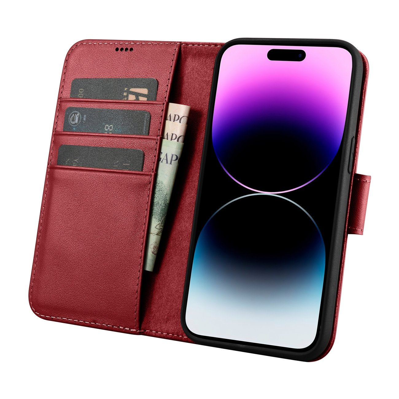 iCarer odinis 2in1 RFID dėklas iPhone 14 Pro Max – raudonas