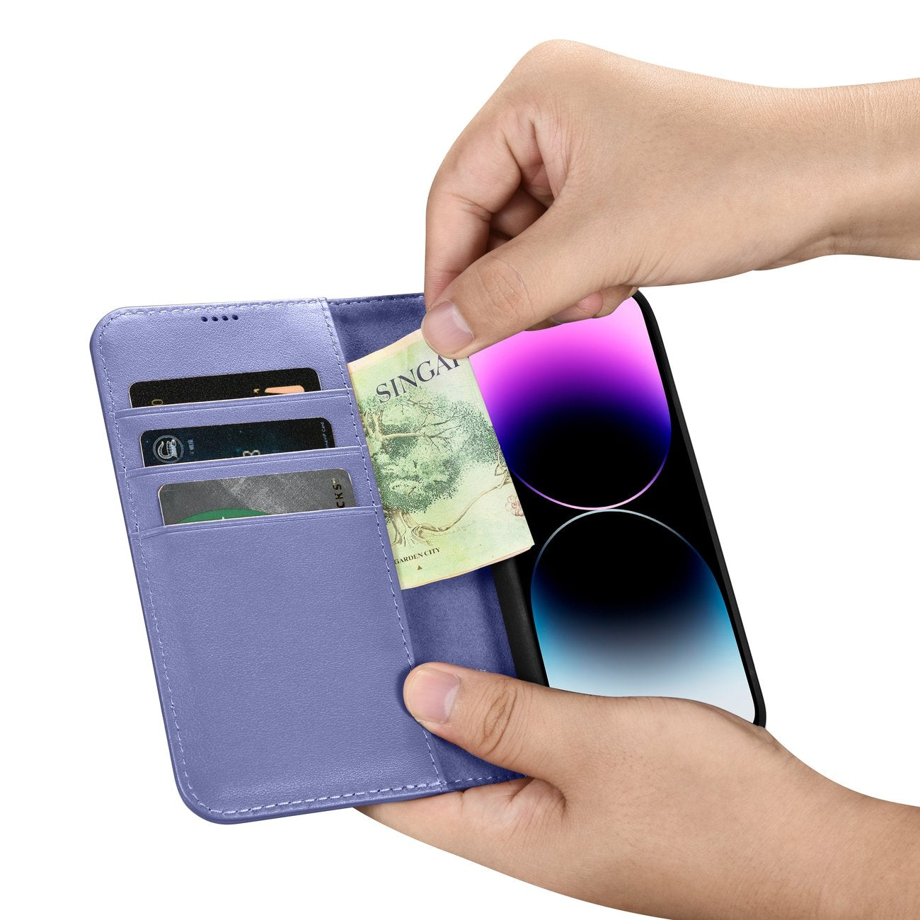 iCarer odinis Anti-RFID dėklas iPhone 14 Pro Max – violetinis