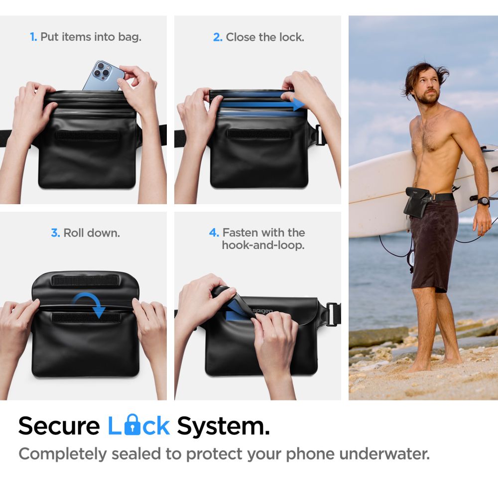 Spigen Aqua Shield A621 vandeniui atspari juosmens rankinė + dėklas – juoda -- Cell phone cases and covers
