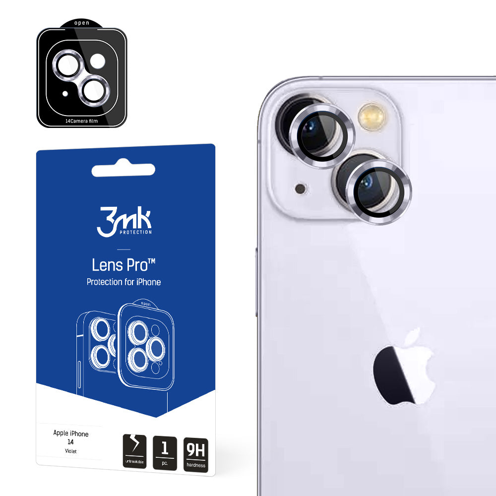 Kameros stiklas skirtas iPhone 14 9H 3mk Lens Protection Pro serijos objektyvui - violetinis