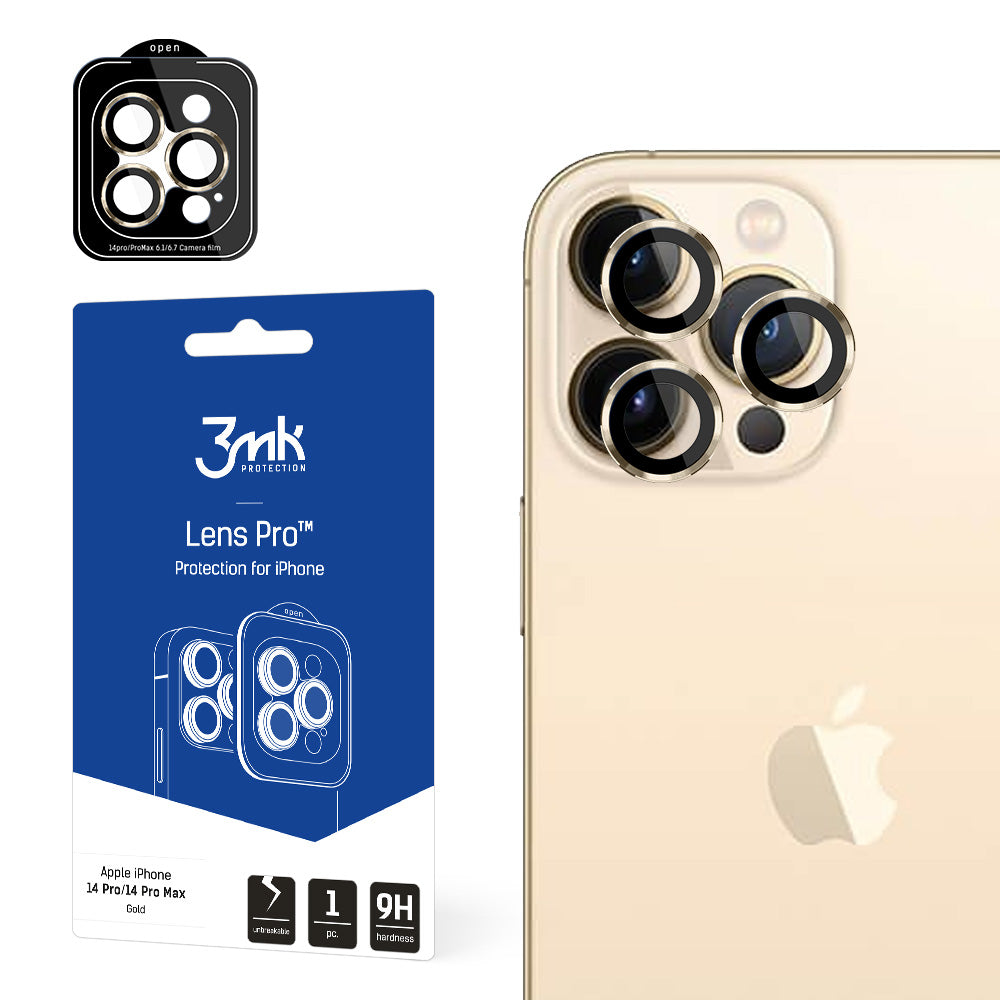 iPhone 14 Pro Max / 14 Pro 9H fotoaparato stiklas, skirtas 3mk objektyvo apsaugai Pro serijos objektyvas – auksinis --...