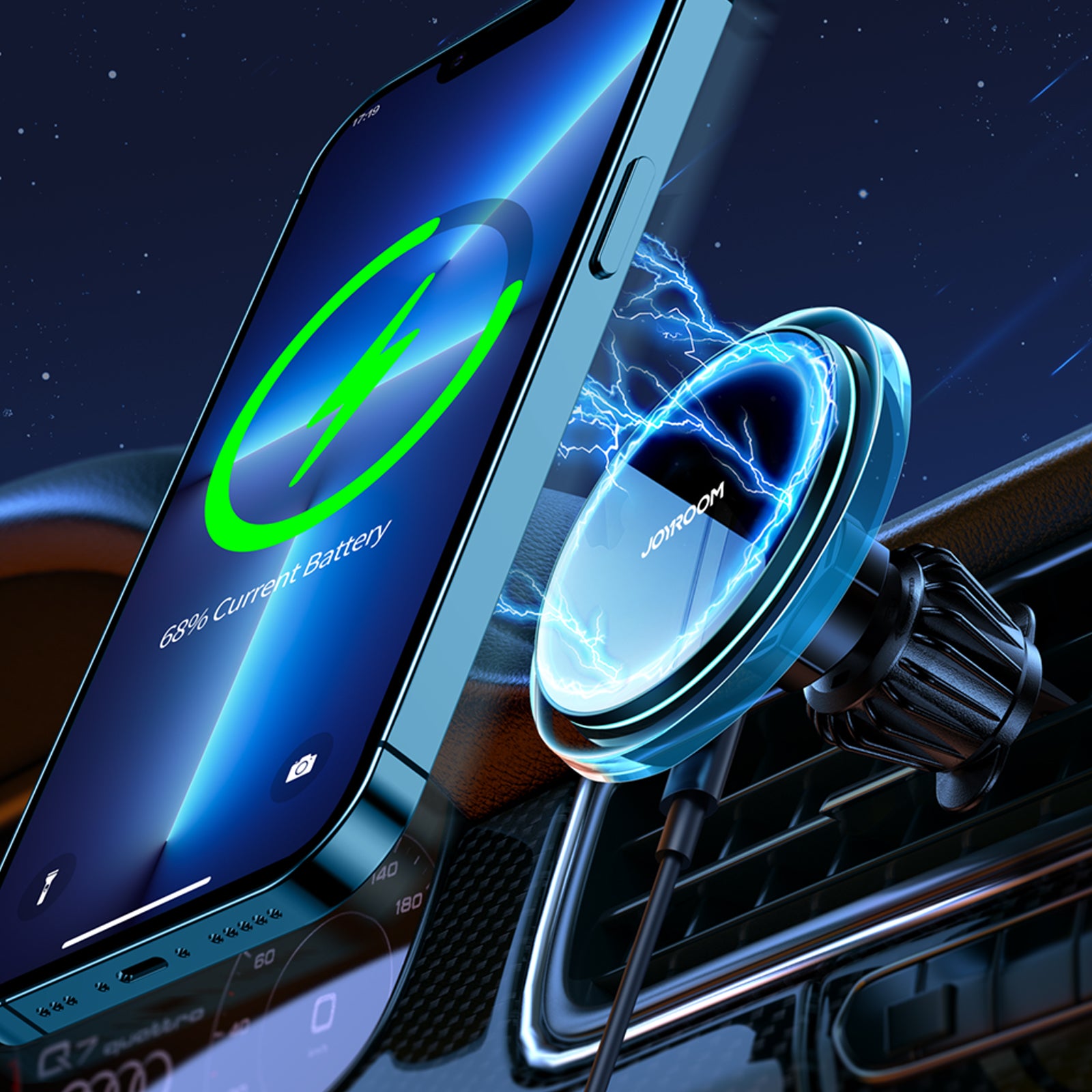 Joyroom automobilinis telefono laikiklis su 15W Qi belaidžiu įkrovikliu (suderinamas su MagSafe) ventiliacijos grotelėms, sidabrinis (JR-ZS291)