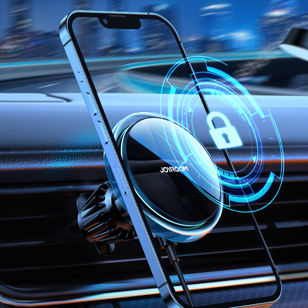 Joyroom automobilinis telefono laikiklis su 15W Qi belaidžiu įkrovikliu (suderinamas su MagSafe) ventiliacijos grotelėms, sidabrinis (JR-ZS291)