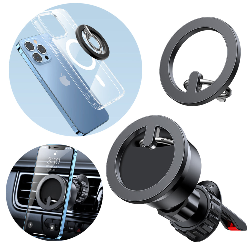 Joyroom daugiafunkcis magnetinis automobilinis laikiklis su žiedu telefonui juodas (JR-ZS294)
