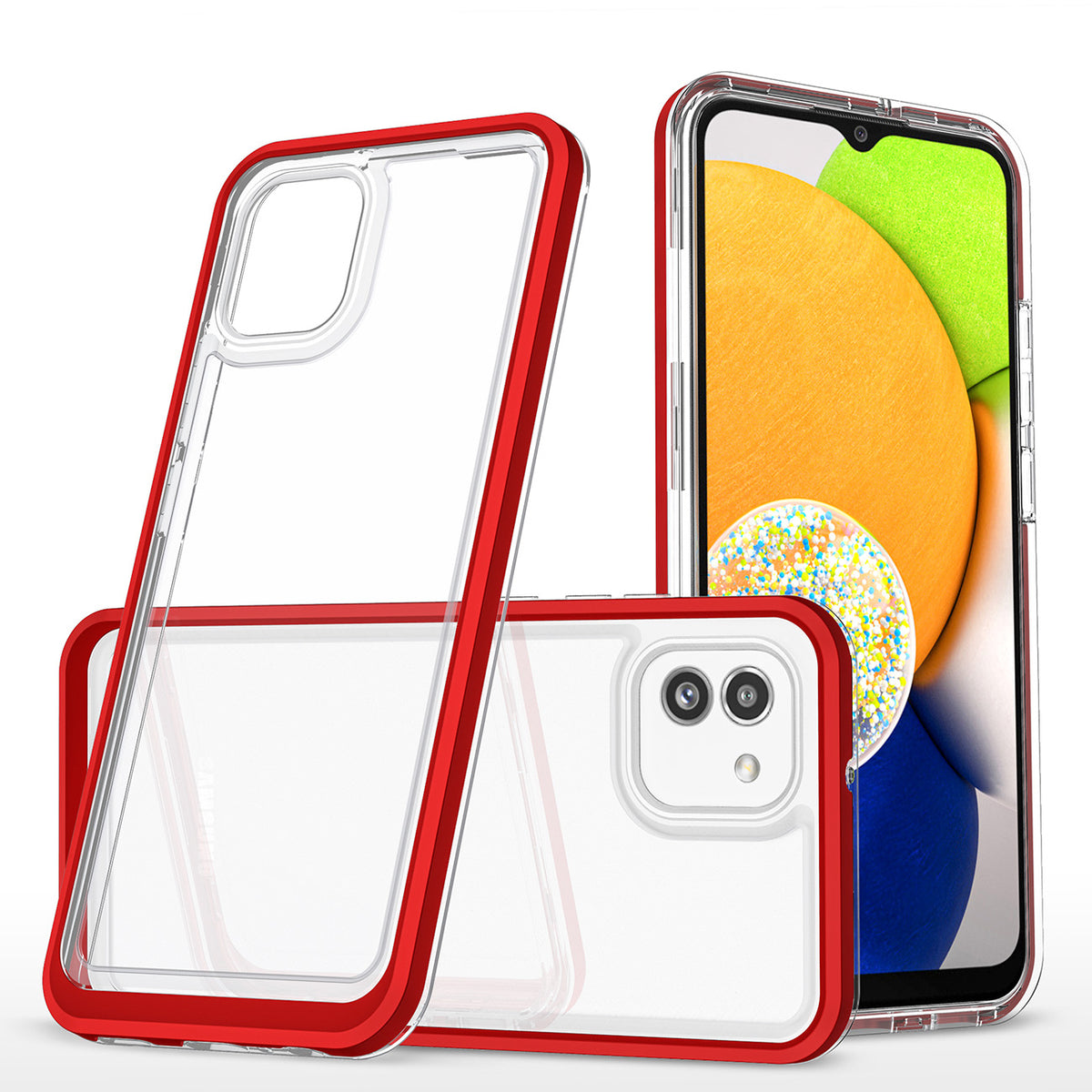 Skaidrus dėklas Samsung Galaxy A03 – raudonas rėmelis -- Samsung Galaxy A03