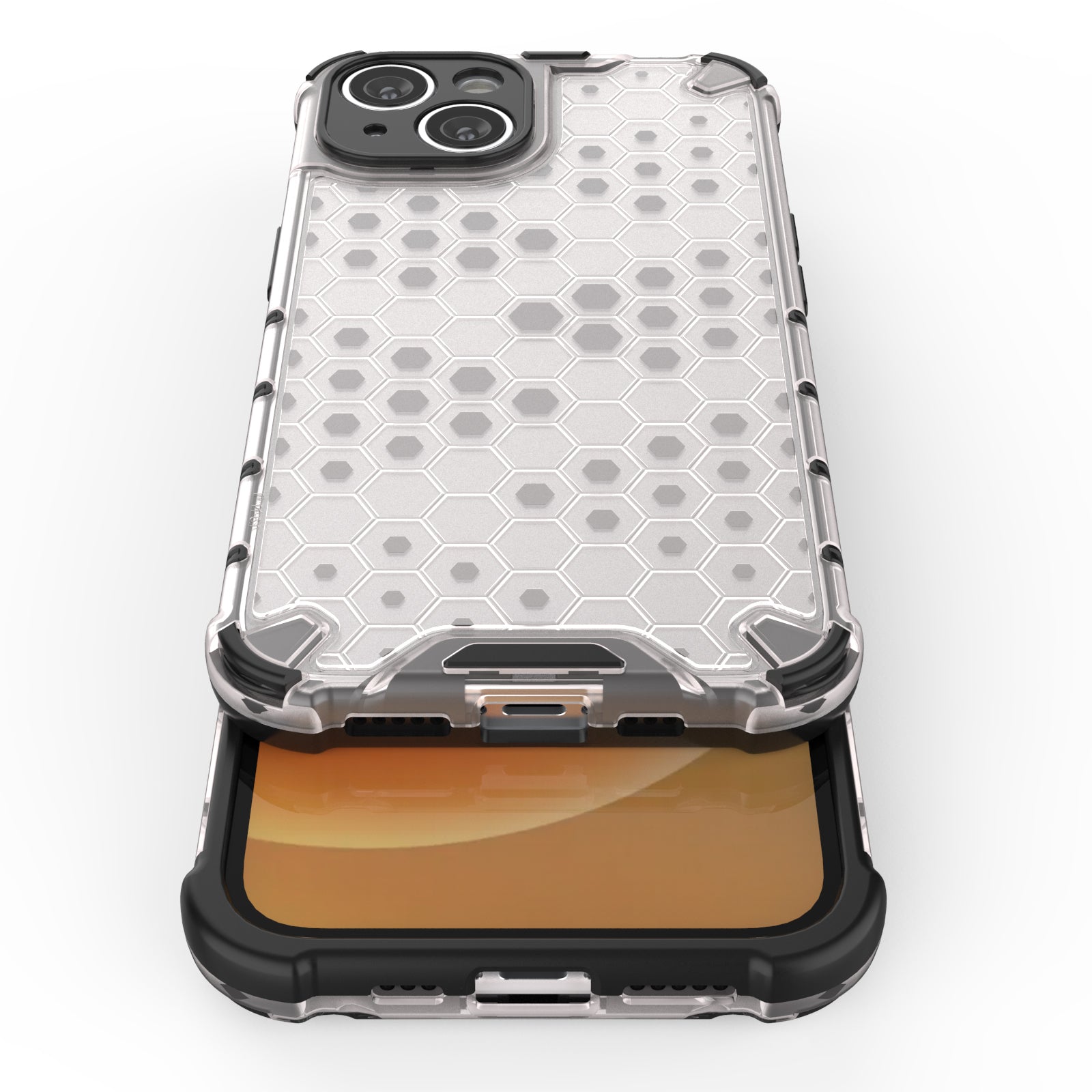Skaidrus hibridinis dėklas iPhone 14 „Honeycomb“
