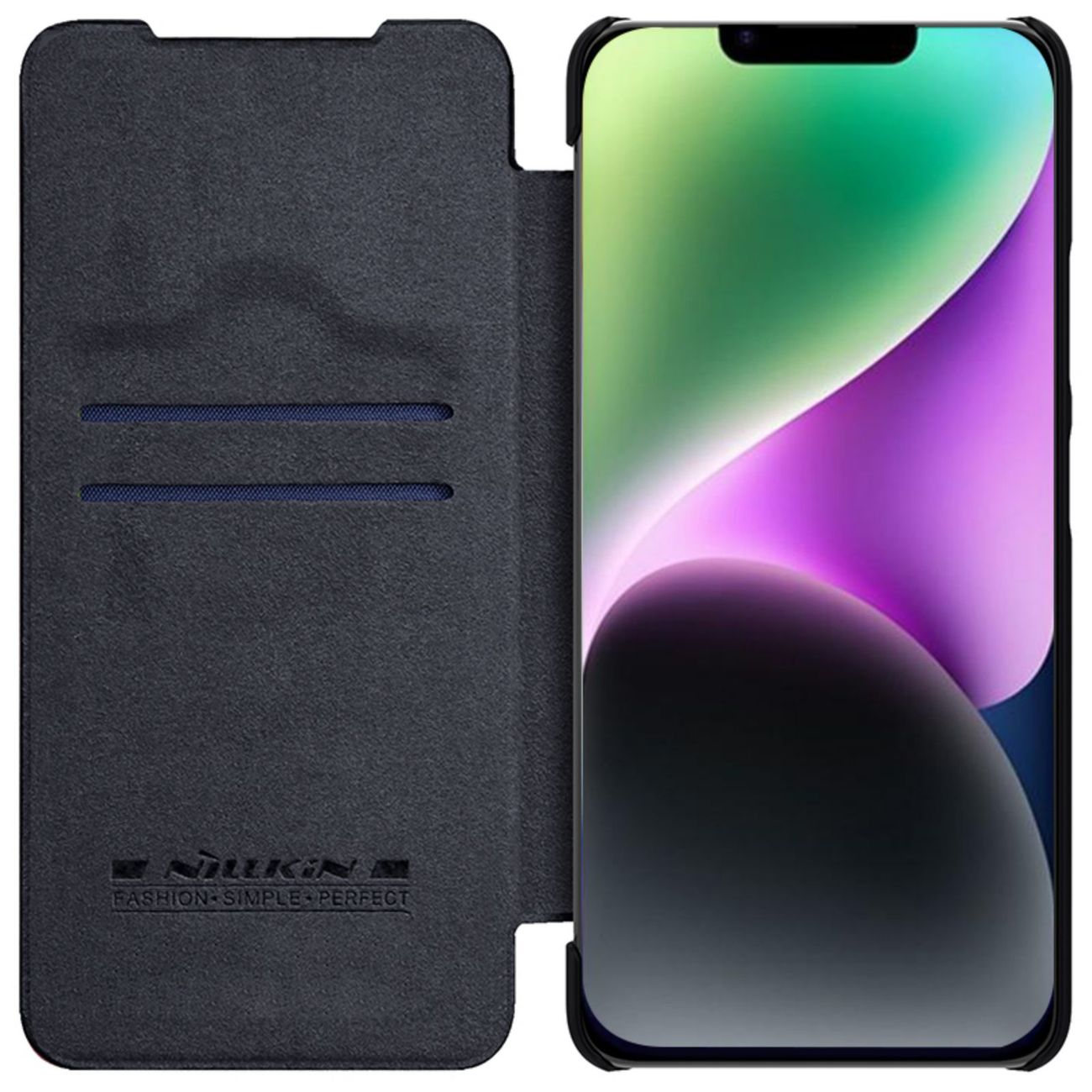 Nillkin Qin Leather Pro dėklas iPhone 14 Plus – juodas