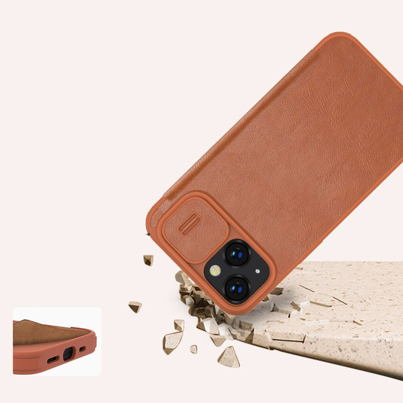 Nillkin Qin odinis dėklas iPhone 14 Plus – rudas